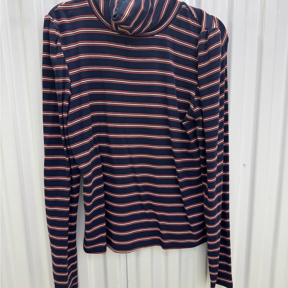 Evereve Navy and Rust Striped Turtleneck